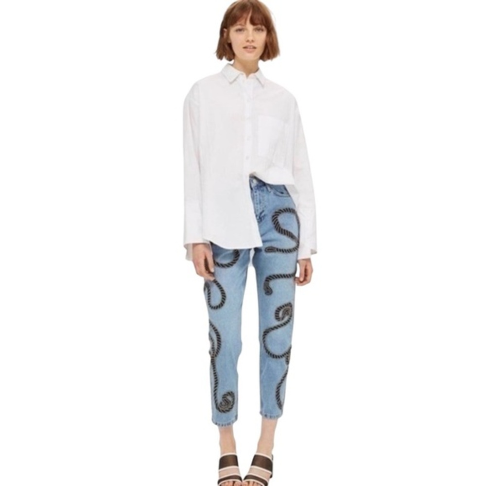 Topshop Limited Edition Moto Rope Beaded Embellished High Waisted Mom Jeans